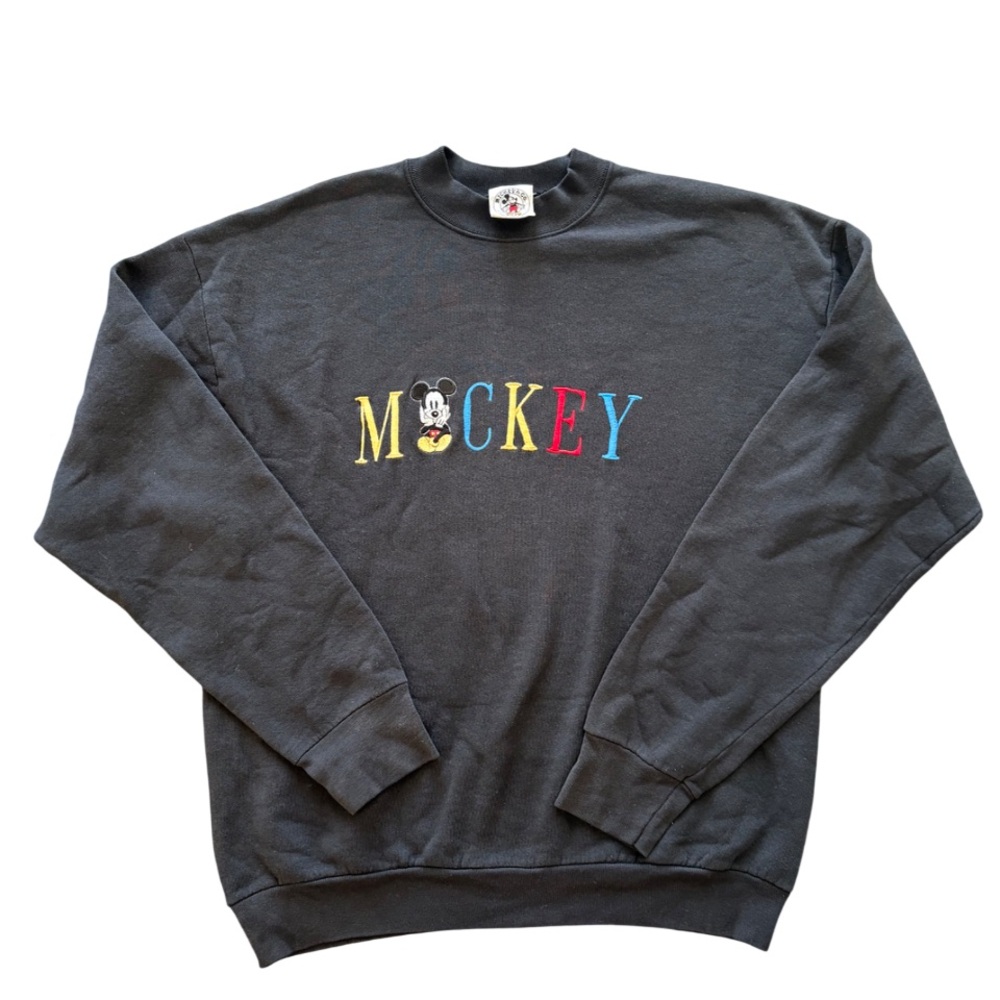 Vintage Disney Mickey Mouse Black Embroidered Mock Neck Sweatshirt Sz Large